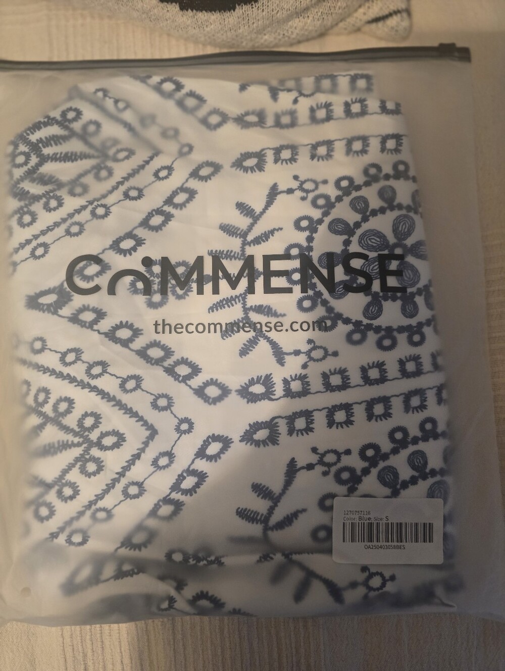 Commense White and Blue Strapless Midi Dress - Picture 3 of 3